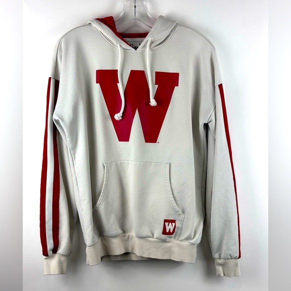 Men's Under Armour White/Red Wisconsin Badgers Iconic Pullover Hoodie - Picture 1 of 6